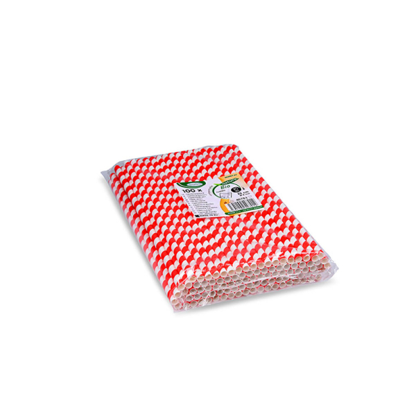 Papiertrinkhalm Spirale rot `JUMBO` Ø8mm x 25cm (100 Stk.)